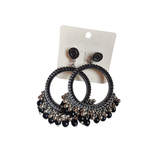 Silver Round Jhumka- Black