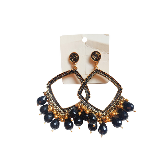 Gold Rhombus Jhumka - Black