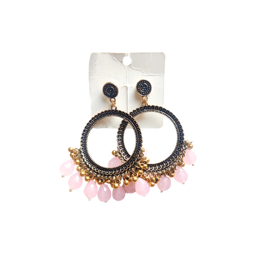 Gold Round Jhumka - Baby Pink